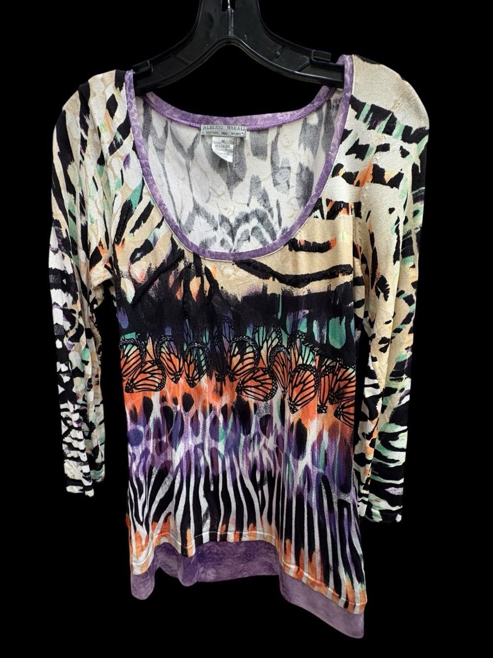Alberto Makali Butterfly Animal Print Beaded Top Y2K Size M